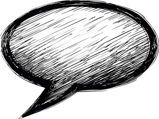 Poster - Hand-drawn black and white speech bubble with diagonal lines sketch. Vector illustration