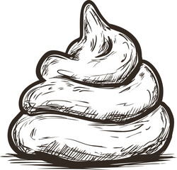 Poster - Black and white illustration of a swirling poop icon with detailed texture. Vector illustration