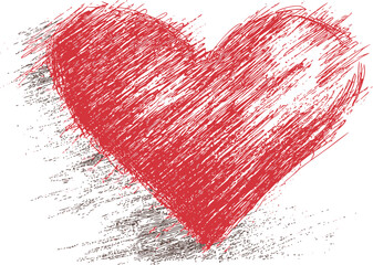 Aufkleber - Red sketch heart drawing with chaotic lines. Vector illustration