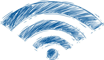 Leinwandbilder - Blue sketch of a wifi symbol with artistic hand-drawn style. Vector illustration