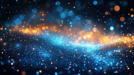 Wall Mural - sparkling galaxy of blue and gold bokeh lights