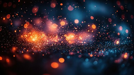Wall Mural - sparkling, abstract lights in orange, blue and dark background