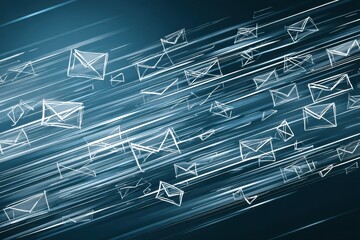 Leinwandbilder - Stylized Email Icons and Communication Lines Create a Dynamic Visual of Digital Connectivity and Rapid Communication