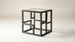 © Sibghat  - A stool designed in a geometric cube framework made of matte black steel with a glass top