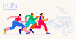 © Marina Zlochin - Abstract runners figures. Colorful illustration of group of people, men and women, running marathon together