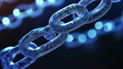 Wall Mural - Glowing blue chain links against a dark background