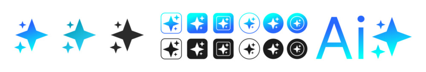 ai icon set. artificial intelligence stars app logo colorful icon set. generate icon. ai stars icon.