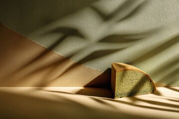Aufkleber - Minimalist Matcha Cake Showcasing Abstract Shadow Play on a Softly Textured Background