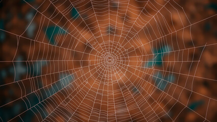 Spiderweb Macro: Intricate Webbing Detail, Dew-Kissed Spider Silk, Nature's Delicate Trap, Close-Up of Orb Weaver's Creation, Autumn Colors Background, Outdoor Wildlife Photography