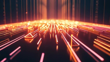 Wall Mural - neon light trails emanating from geometric patterns in fast motion