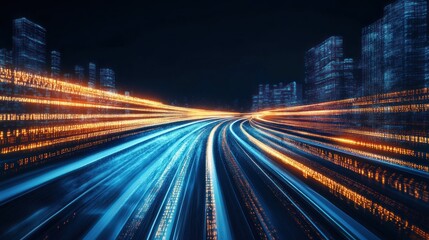 Poster - Futuristic cityscape highway, data stream