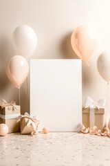 Leinwandbilder - Elegant minimalistic backdrop with balloons and gifts for celebration events and party preparations : Generative AI