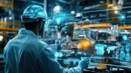 Aufkleber - Factory worker interacting with augmented reality displays