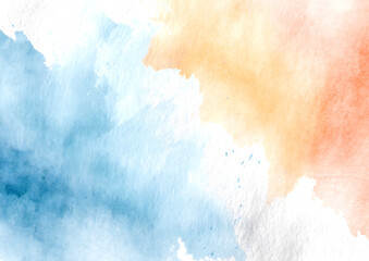 Poster - Soft Pastel Watercolor Texture with Gentle Hues of Blue and Orange Abstract Design : Generative AI
