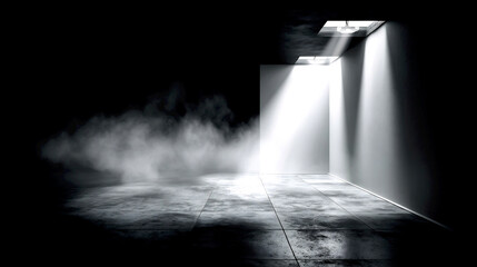 Poster - Mysterious Dark Room with Light Beams Creating a Dramatic Atmosphere : Generative AI