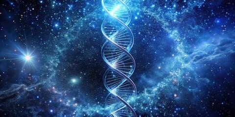 Wall Mural - a luminous dna helix ascends through a cosmic expanse of glittering stars and nebulas, a breathtakin