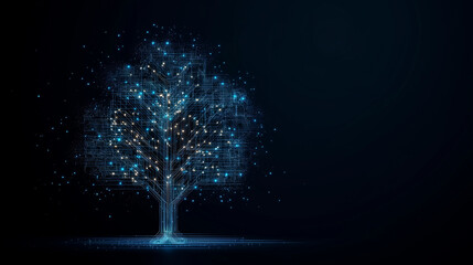 Wall Mural - digital tree of data: a mesmerizing depiction of a tree rendered from intricate lines of code, illum