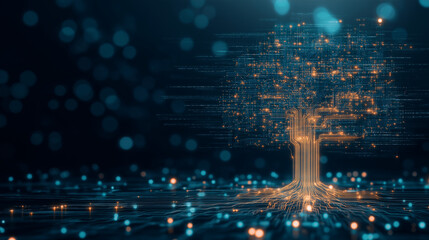 Canvas Print - digital tree of progress: a mesmerizing visualization of technology and growth, with a vibrant digit