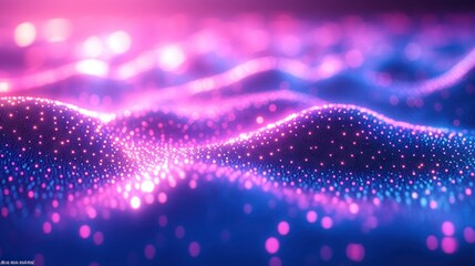 Wall Mural - Abstract digital wave, glowing particles, vibrant colors, bokeh effect