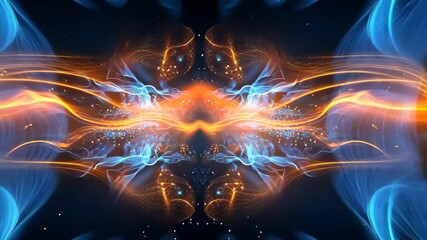 Wall Mural - dynamic energy waves: vibrant blue and orange abstract motion patterns in symmetrical flow