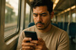 © Aleksandra - Man concentrating on smartphone screen while traveling on train