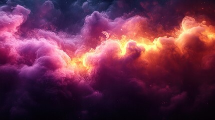 colorful fantasy background with glowing abstract clouds, purple and yellow smoke, dark space wallpa