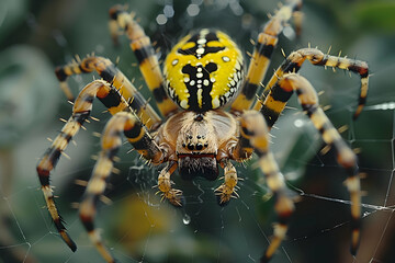 Closeup of a Yellow And Black Spider on its Web