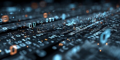 Poster - Abstract Digital Background with Programming Code and Technology Symbols Representing Cloud Computing and Data Security Concepts