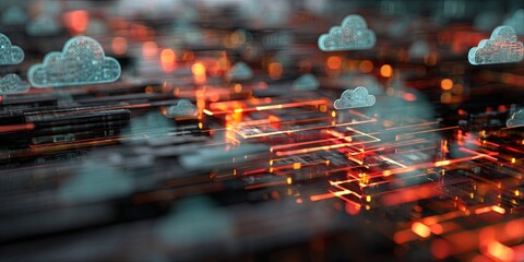 Aufkleber - Abstract Digital Code and Data Visualization with Cloud Computing Icons and Technology Background for Modern Web Design and IT Solutions