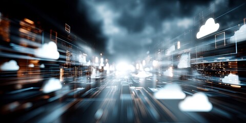 Leinwandbilder - Abstract Digital Code and Data Visualization with Cloud Computing Icons and Technology Background for Modern Web Design and IT Solutions