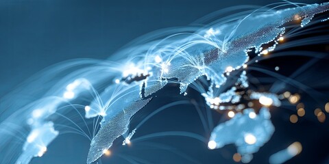 Aufkleber - Global Connectivity Concept with World Map, Internet Connectivity, Digital Network, and Technological Advancement on a Blue Background