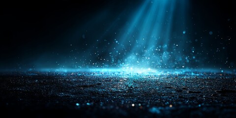 Aufkleber - Mystical Blue Light Rays and Sparkles Emanating from a Sparkling Surface in a Dramatic Dark Background for Captivating Visual Effects