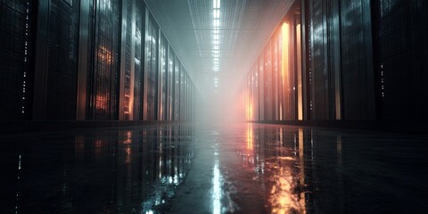 Leinwandbilder - Futuristic Data Center with Glowing Server Racks and Soft Light Effects Creating a Dynamic and Technologically Advanced Environment