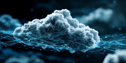 Leinwandbilder - Futuristic Digital Cloud Computing Concept with Abstract Data Flow Representation and Technology Elements in Blue-Toned Background
