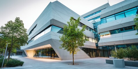 Aufkleber - Modern Architecture with Geometric Shapes and Angular Lines Capturing Light in an Urban Environment