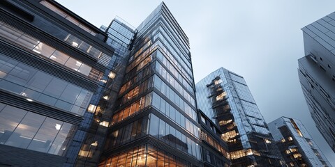 Leinwandbilder - Modern Office Building Exteriors Reflecting Glass Facades and Dynamic Urban Architecture in a Bustling Business District