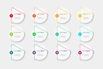 Wall Mural - business concept with 12 steps infographics,  circle shape and multicolor label ,design for workflow layout, diagram, annual report, web design. vector