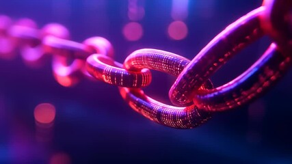 Wall Mural - Colorful digital chain links glowing in a futuristic scene