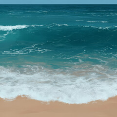 Wall Mural - serene beach scene featuring gentle waves lapping against sandy shore, evoking sense of tranquility and relaxation. vibrant blue ocean contrasts beautifully with soft beige sand, creating
