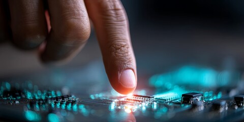 Aufkleber - Human Hand Interacting with Futuristic Circuit Board Interface Representing Artificial Intelligence Technology and Digital Connectivity