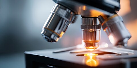 Leinwandbilder - Close-Up of a Scientist Using a Microscope in a Laboratory for Research and Analysis of Samples in a Modern Medical Environment
