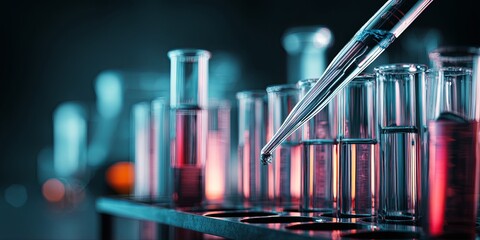 Leinwandbilder - Laboratory Test Tubes with Pipette in Scientific Research Environment for Chemistry Experimentation and Analysis in Modern Lab Setting
