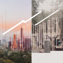 Leinwandbilder - Urban Growth & Decay: A City's Evolution Visualized Through Financial Charts and Natural Elements