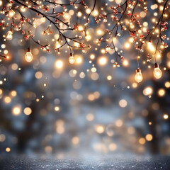 Wall Mural - beautiful background featuring delicate branches adorned with glowing lights and soft bokeh effects,