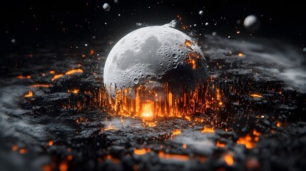 surreal moon with tiny doorways cosmic landscape sci-fi art celestial view