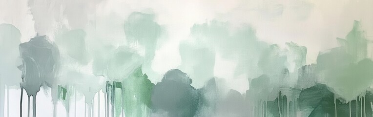 Leinwandbilder - Abstract painting featuring soft pencil strokes and delicate drips in pastel mint and gray tones, creating a serene and ethereal atmosphere.
