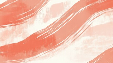 Leinwandbilder - Abstract peach brush strokes background with flowing paint and minimalist pencil lines on white canvas