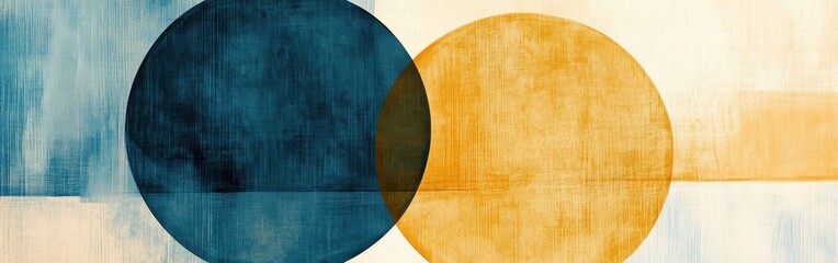 Leinwandbilder - Overlapping Circles with Textured Brushstrokes in Minimalist Abstract Painting
