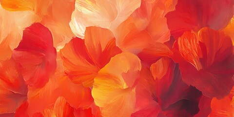 Leinwandbilder - Abstract floral texture with dynamic orange, red, and peach color palette and bold brushstroke style suggestive of petals