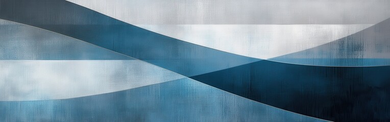 Leinwandbilder - Muted Blue Abstract Art: Gradient Pencil Strokes with Intersecting Wavy Lines and Textured Background